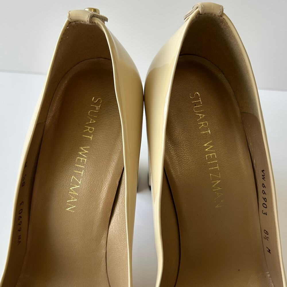 Stuart Weitzman Nude Patent Peep Toe Block Heel Pumps Spritely Size 8.5 M Spain - Picture 8 of 15